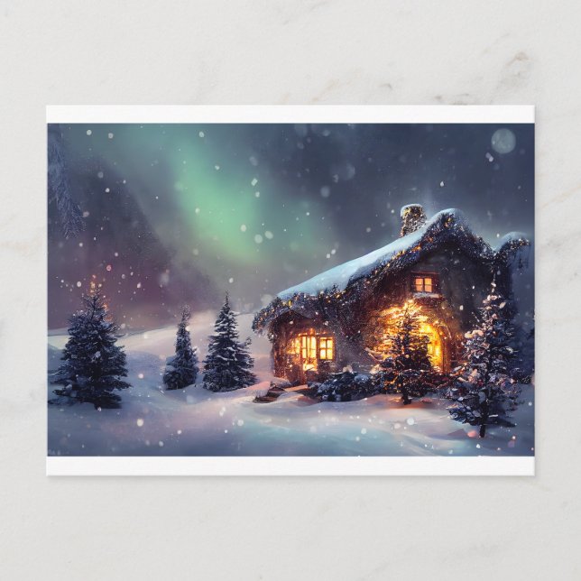 Julstugan i Snö Vykort (Framsida)
