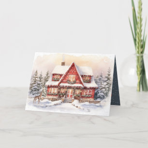 Julstugan och Hjort i Snöflingor Helgkort