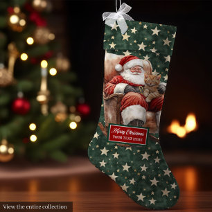 Julstugning för kattälskare Vintage Santa Stor Julstrumpa