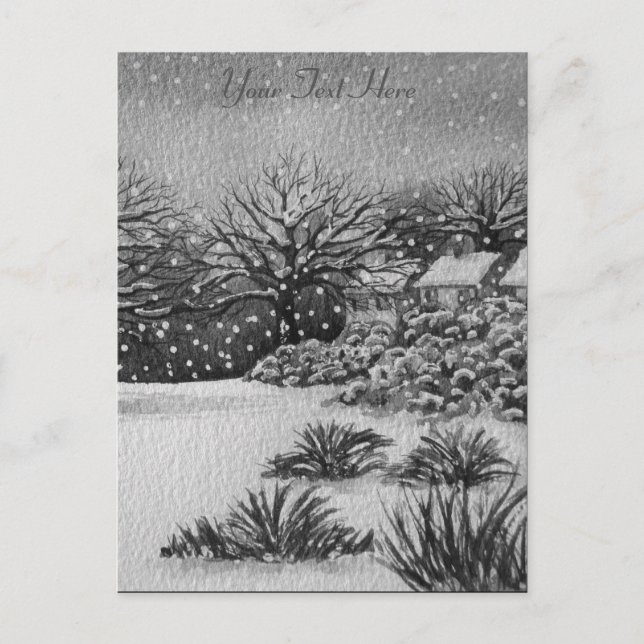 Julstugor på landsbygden, konst på scenen snö helg vykort (Framsida)