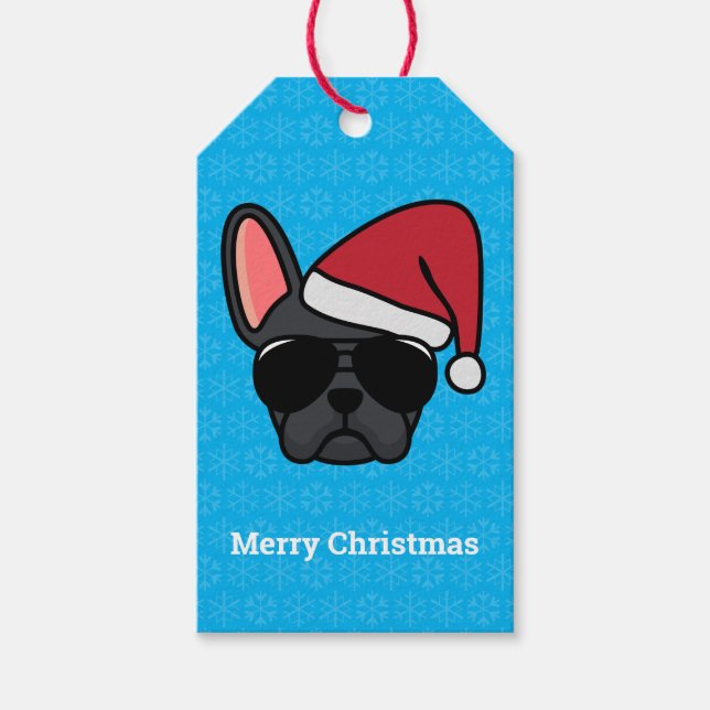 Julsvart Fransk Bulldog Gift-Märkre Presentetikett (Framsidan)