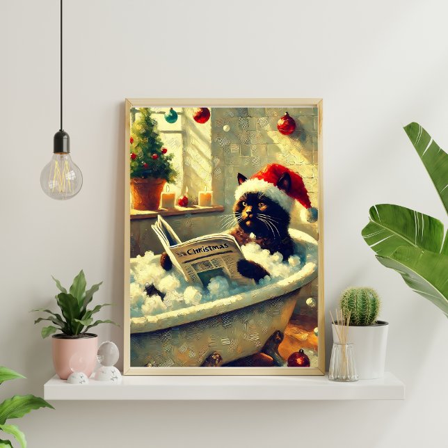 Julsvart katt i Bathtub Poster (Skapare uppladdad)