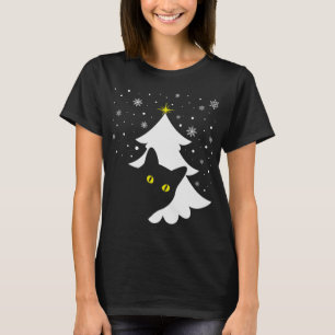 Julsvart katt Julgran snö och stjärnor T Shirt