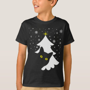 Julsvart katt Julgran snö och stjärnor T Shirt