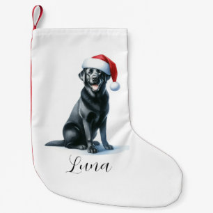 Julsvart Labrador-Hund i Santa Hat Stocking Liten Julstrumpa