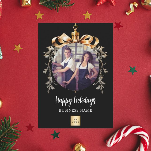 Julsvart logotyp av guld-bauble-lagfoto helg vykort (Skapare uppladdad)