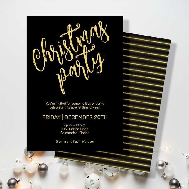 Julsvart party och guldfärgad linjer inbjudningar (Skapare uppladdad)