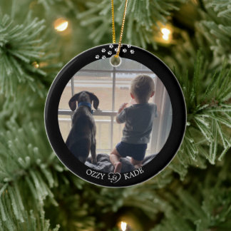 Julsvart vit Personlig Child Pet Photo Julgransprydnad Keramik