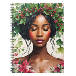 Julsvart Woman Holly och Poinsettia Art Anteckningsbok
