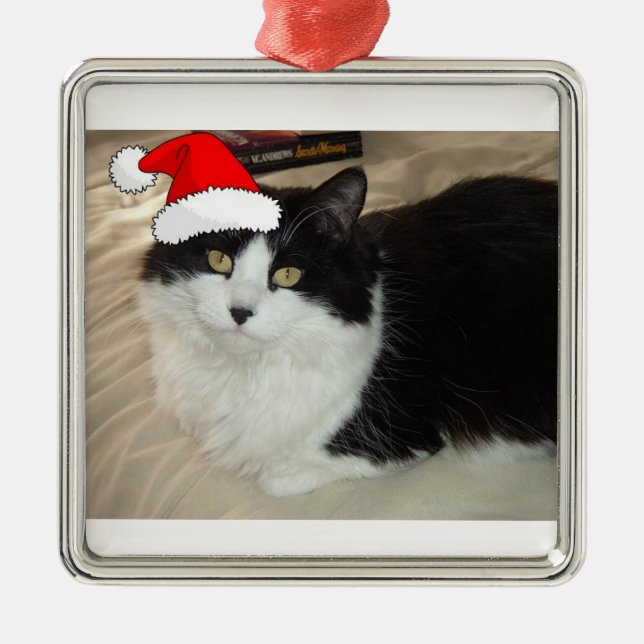 Julsvartvitt Kattunge Julgransprydnad Metall (Framsidan)