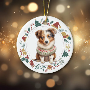 Julsvett för Australian Shepherd-valp Julgransprydnad Keramik