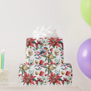 Julsymboler med Poinsettia med Red Robin Presentpapper