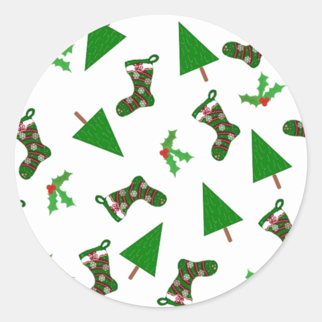 Julsymboler Röd och Grönt Runt Klistermärke (Framsida)