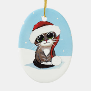 JulTabbykattunge i en Santa hatt Julgransprydnad Keramik