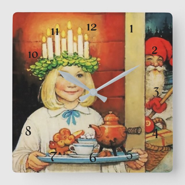 "Jultea" av Jenny Nystrom Fyrkantig Klocka (Framsida)