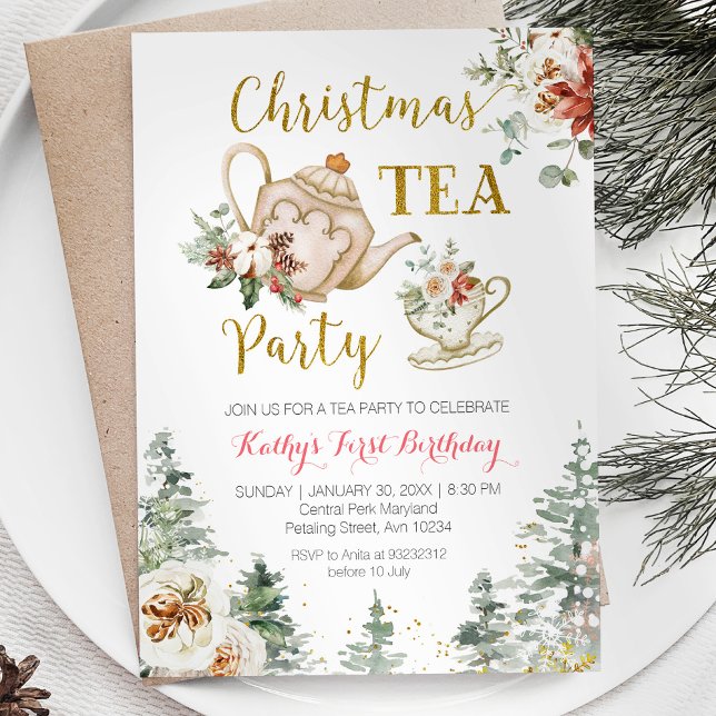 Jultea Party Birthday Girl Par-tea Inbjudningar (Skapare uppladdad)