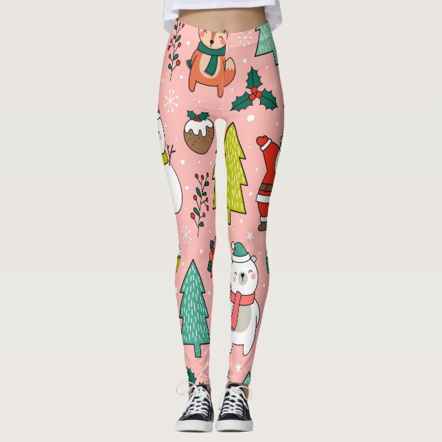 Jultecken Tecknaden Mönster Leggings (Framsida)