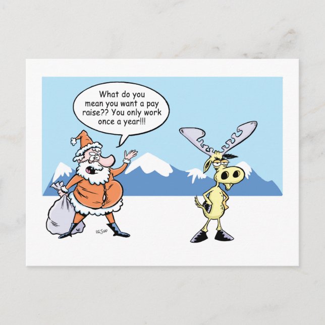 Jultecknad Santa och ren på strejka Helg Vykort (Framsida)