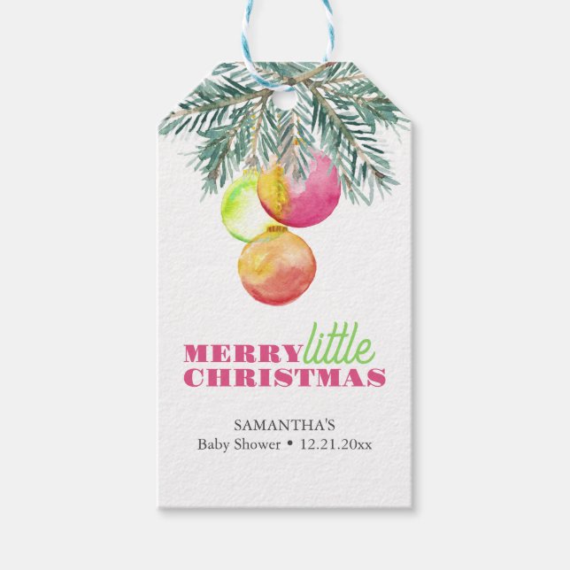 Jultema Baby Shower Rosa & Grönt Presentetikett (Framsidan)