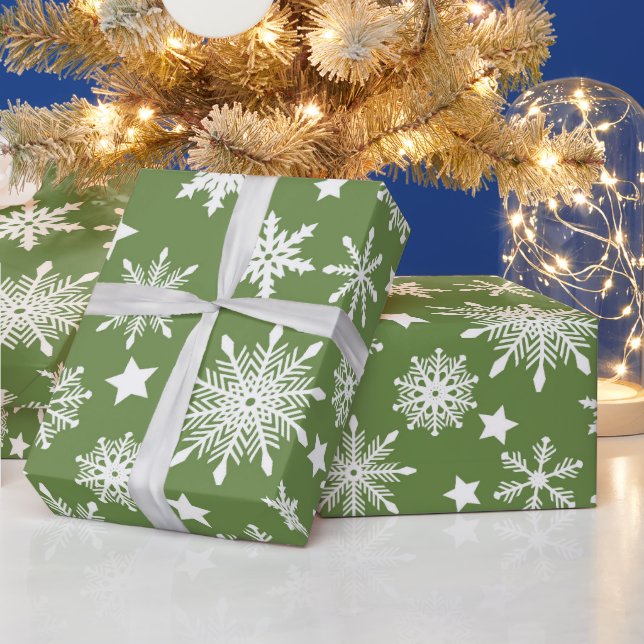 Jultema Grönten White Snöflingor Mönster Presentpapper (Helgdagar)