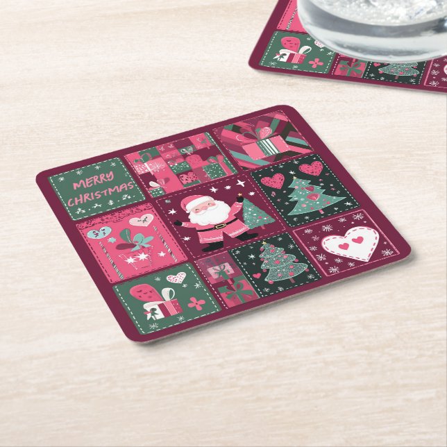 Jultema Lila och rosa God jul Underlägg Papper Kvadrat (Vinklad)