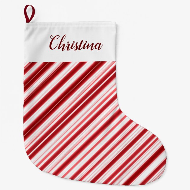 Jultema Mönster Red & White, Diagonal, Br Stor Julstrumpa (Framsidan)