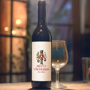 Jultema Nutcracker Red Retro Typography Vinflaska Etikett