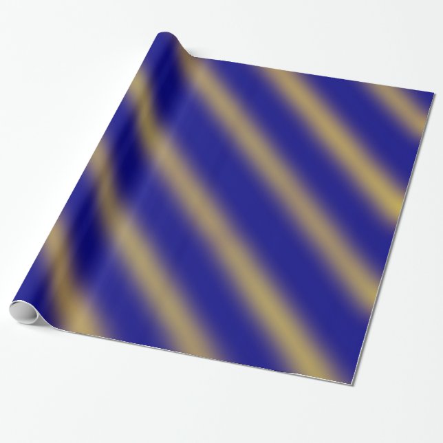 Jultema Vågigt Mönster Guld och Blå Presentpapper (Utrullad)