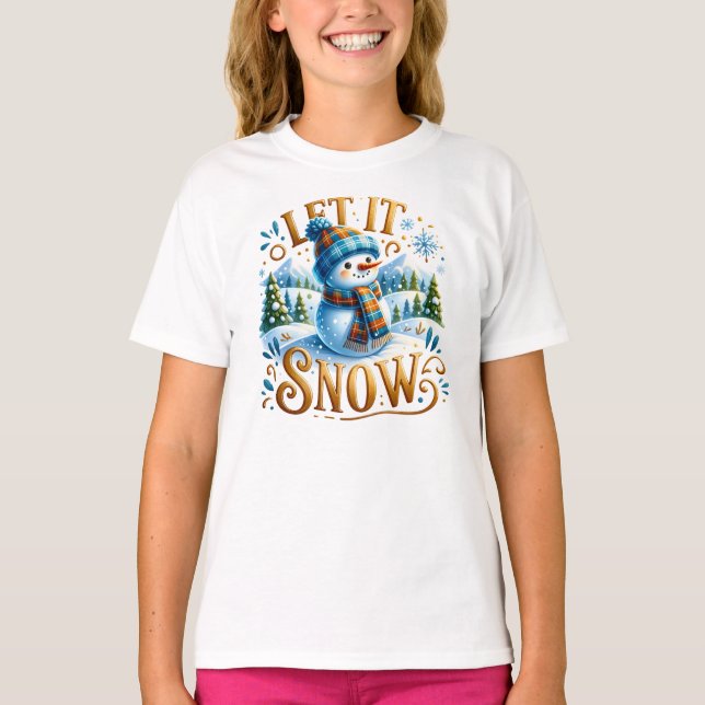 Jultemat Låt det snöa Cute Snögubbe T Shirt (Framsida)