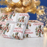 Jultemat Nutcracker Mönster Presentpapper<br><div class="desc">Den här jultomtskretsen har en vacker Nutcracker och en röd God jul-retrotypografi på vit bakgrund i ett sömlöst mönster.</div>