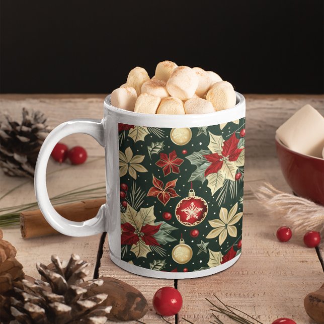 Jultemat Poinsettia Mönster Kaffemugg (Skapare uppladdad)