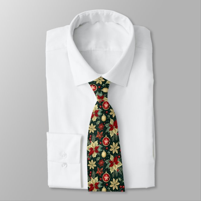 Jultemat Poinsettia Mönster Slips (Bunden)