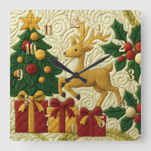 Jultemat Träd Reindeer-gåvor med citattecken Fyrkantig Klocka