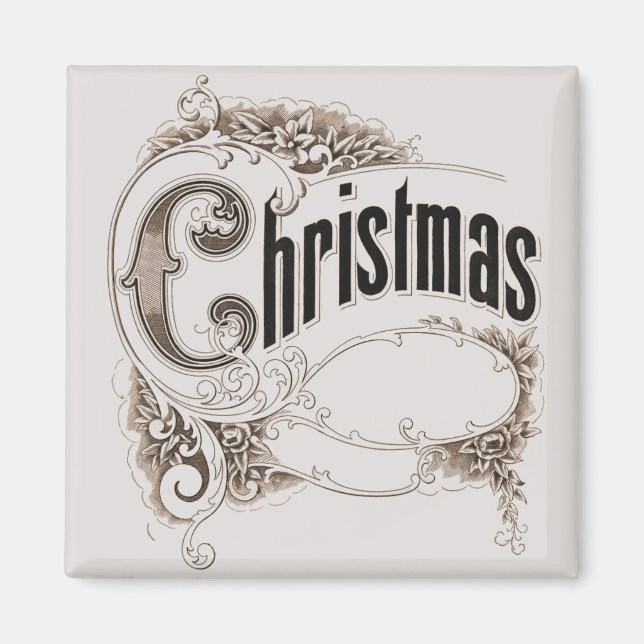 Jultext med utsmyckad ram i vintage-stil magnet (Framsidan)