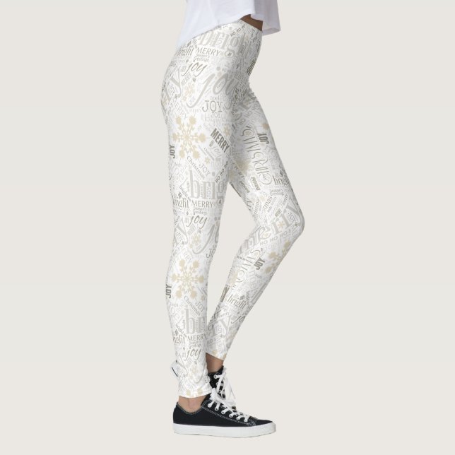 Jultext och Snowflake Mönster Guld ID257 Leggings (Höger)