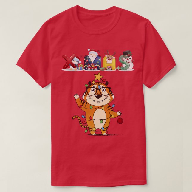Jultiger Ansikte Träd Snö T Pajama Julafton 2021 Shirt (Design framsida)