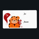 Jultiger Fraktsedel<br><div class="desc">En söt tecknad-tiger var utmattad i en röd hatt med lite vit snöflingor på den. En röd båge runt hans nacke. Anpassa efter behov.</div>