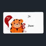 Jultiger Fraktsedel<br><div class="desc">En söt tecknad-tiger var utmattad i en röd hatt med lite vit snöflingor på den. En röd båge runt hans nacke. Anpassa efter behov.</div>
