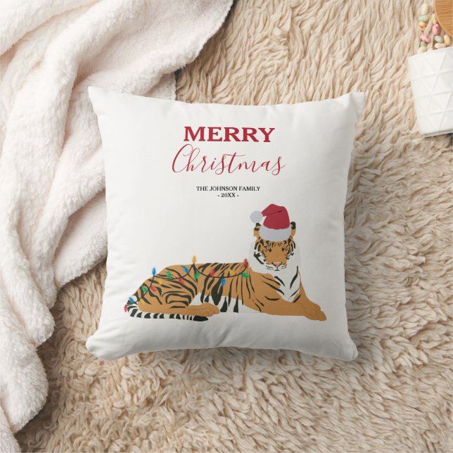 Jultiger, underbart djur med Santa Hat Kudde (Filt)