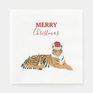 Jultiger, underbart djur med Santa Hat Pappersservett