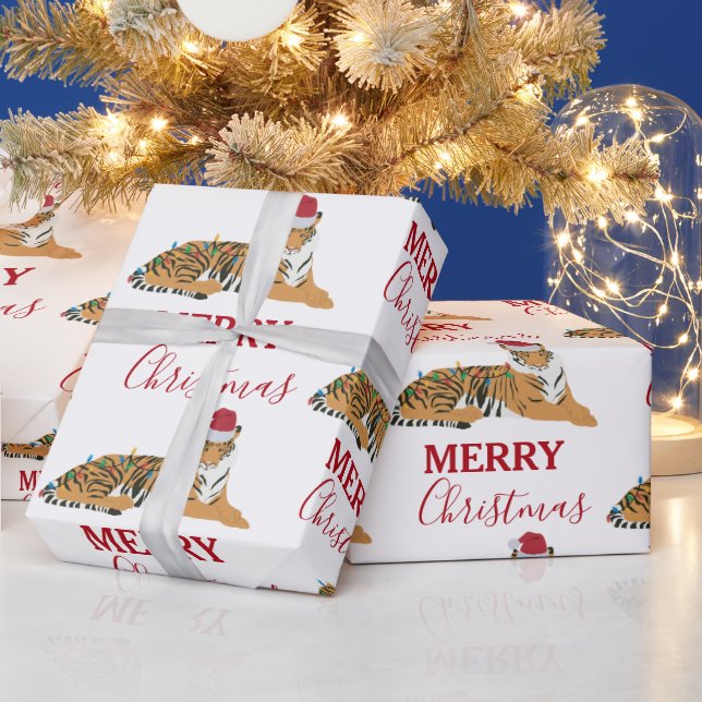 Jultiger, underbart djur med Santa Hat Presentpapper (Helgdagar)