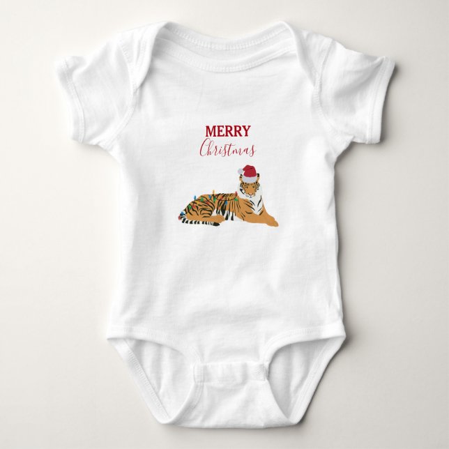 Jultiger, underbart djur med Santa Hat T Shirt (Framsida)