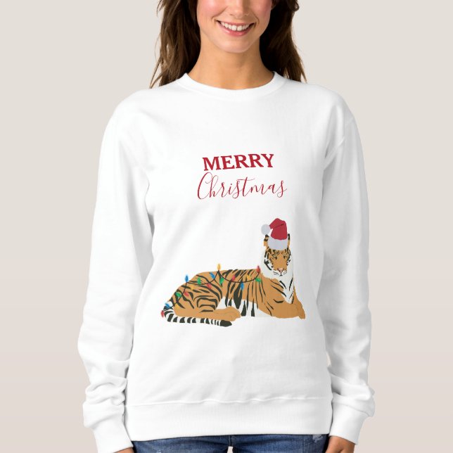 Jultiger, underbart djur med Santa Hat T Shirt (Framsida)