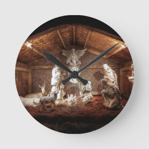 Jultillagning Jesus Nativitetshanterarscen Rund Klocka
