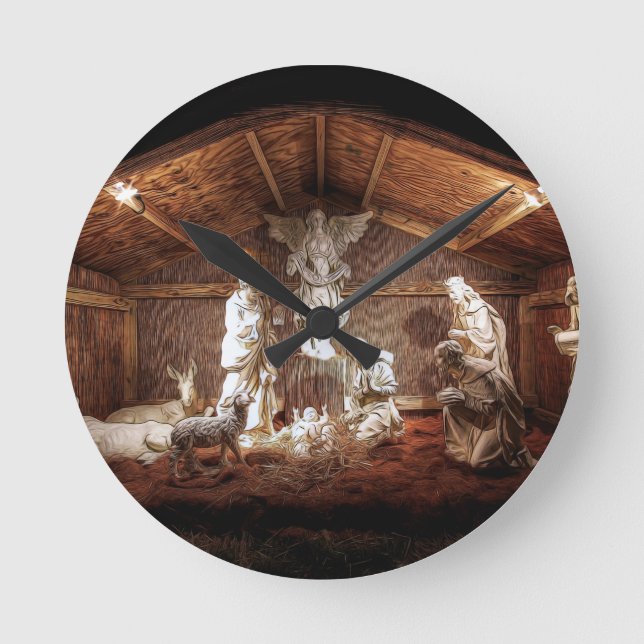 Jultillagning Jesus Nativitetshanterarscen Rund Klocka (Framsida)