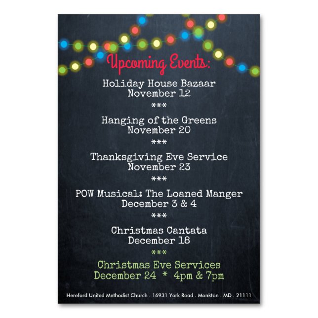 Jultillkommande evenemangskyrka Bord-kort Bordsnummer (Baksidan)