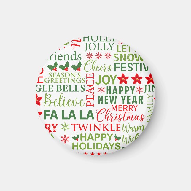 Jultipografi Röd & Grönt Sömlös Mönster Magnet (Framsidan)