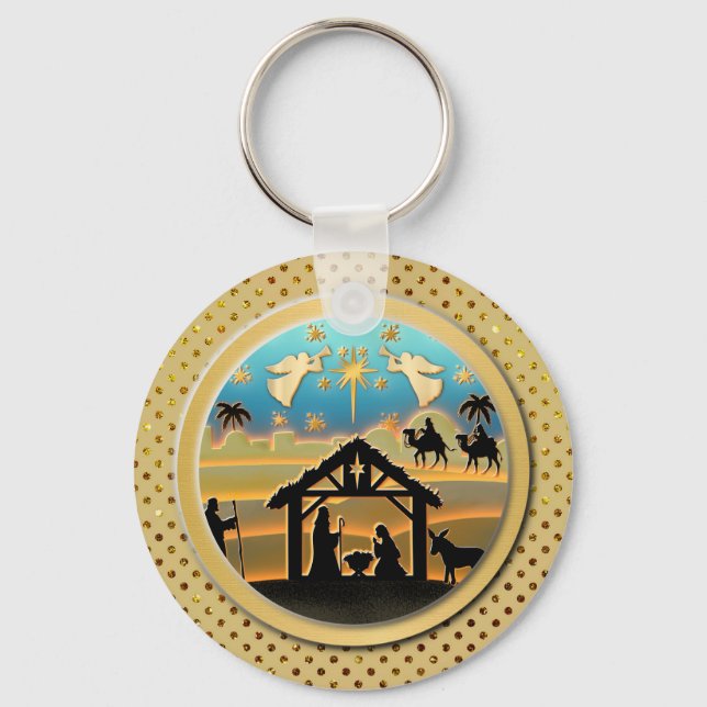 Jultipografi Röd & Grönt Sömlös Mönster Nyckelring (Framsida)