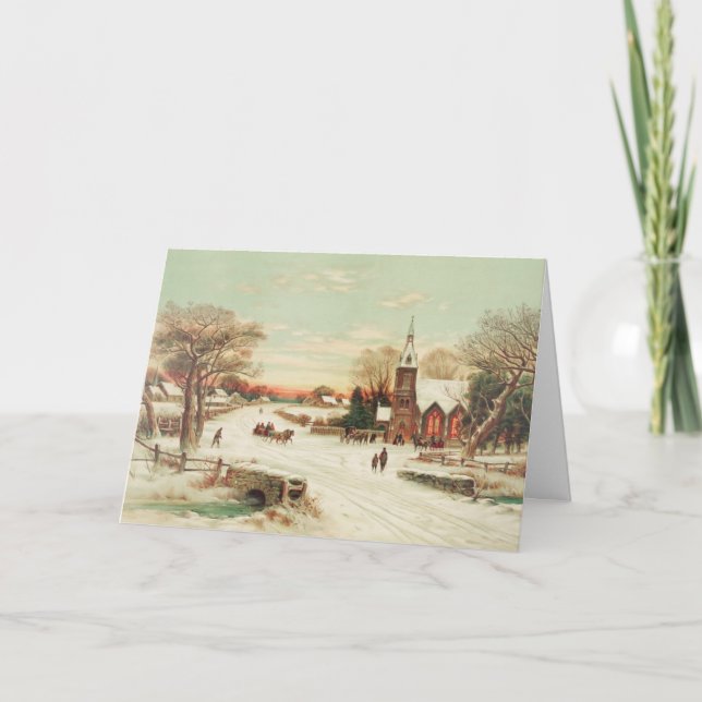 Jultjänster i land, ett julkort helgkort (Framsida)