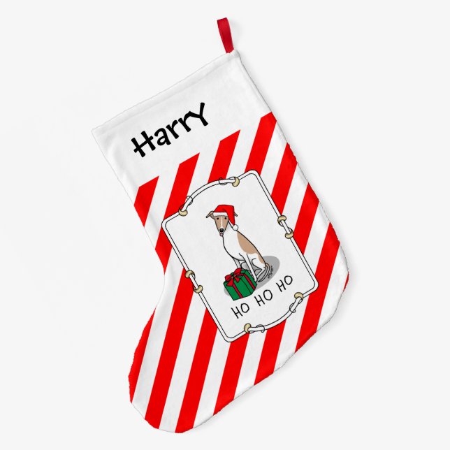 Jultomat Hat-piskan Hund Fawn & white Cute Stor Julstrumpa (Baksidan (Hängande))